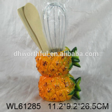 Kitchen accessory ceramic utensil holder with double pineapple overlapping shape